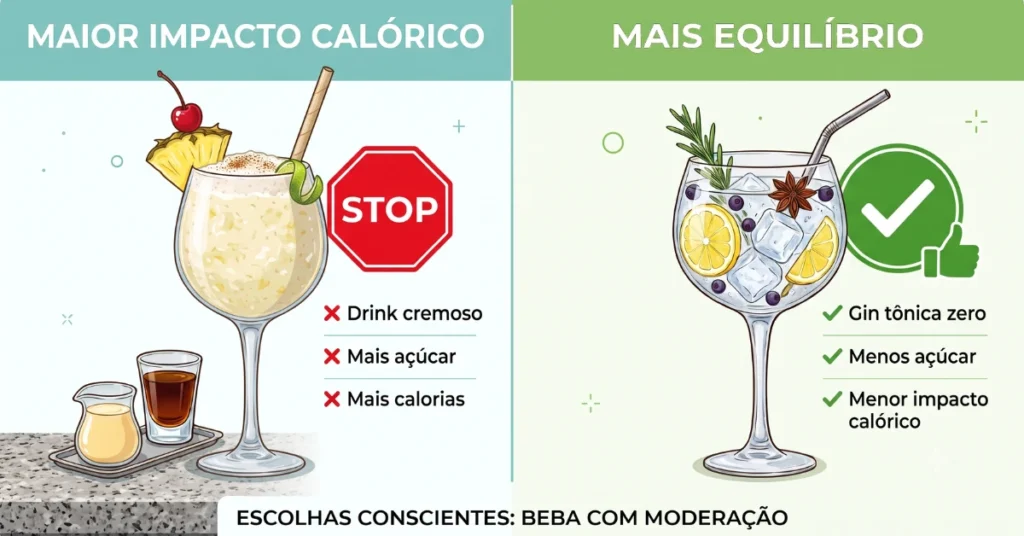 Comparativo de calorias de drinks para escolher opções saudáveis na dieta.