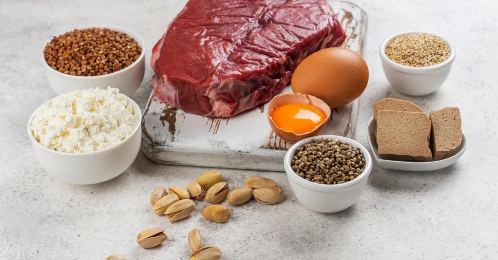 Emagrecer na menopausa: alimentos equilibrado com proteínas.